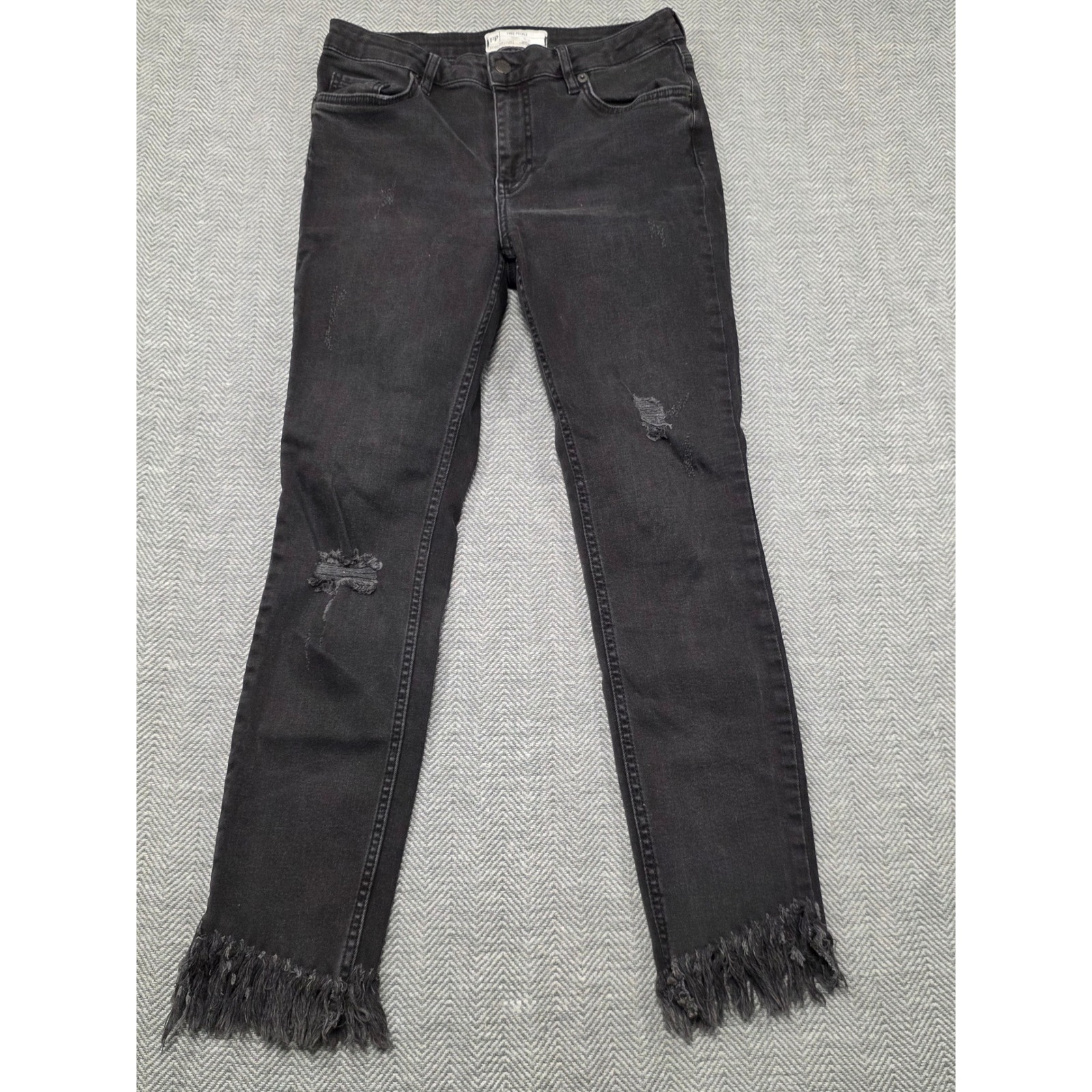 Free People Black Distressed Frayed Hem Jeans Womens Size 27